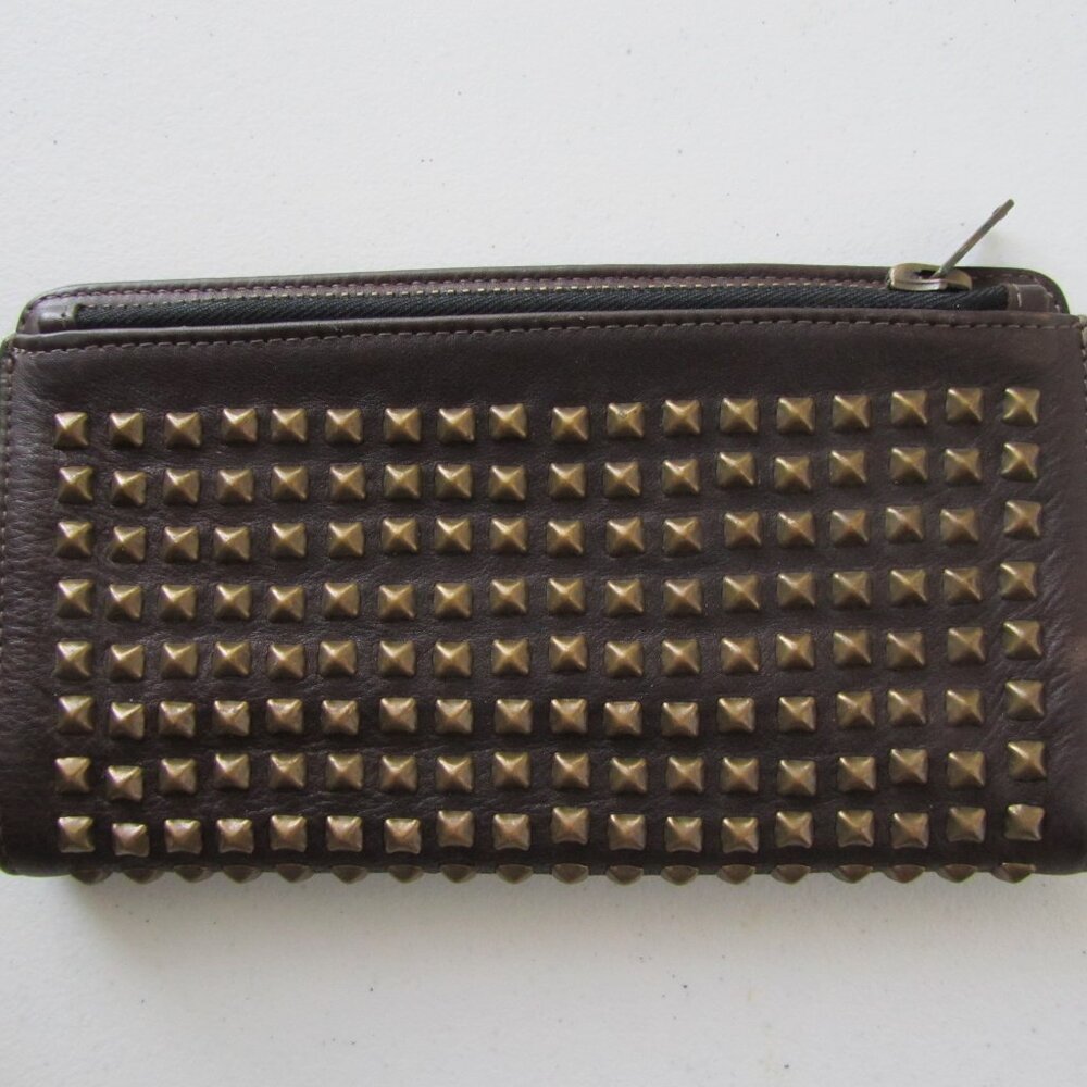 Kettle Black Studded Leather Brown Clutch Zippered Made in USA
